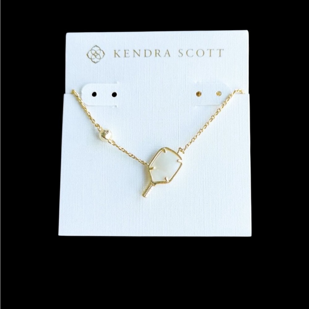 Kendra Scott Pickleball Gold‎ Short Pendant Necklace in Ivory Mother-of-Pearl